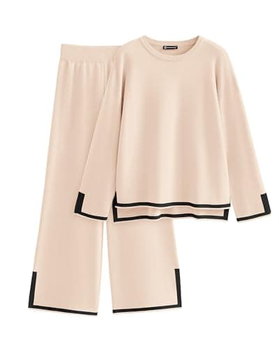 PRETTYGARDEN Women's Long Sleeve Knit Sweater Set & Wide Leg Pants Outfit