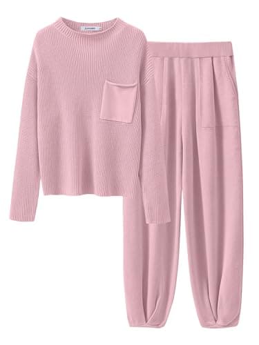 ANRABESS Women's Long Sleeve Fall Sweater Set with Oversized Pants