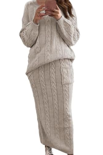 Chouuyaotou Women's Winter Chunky Cable Knit Pencil Skirt & Oversized Pullover Set