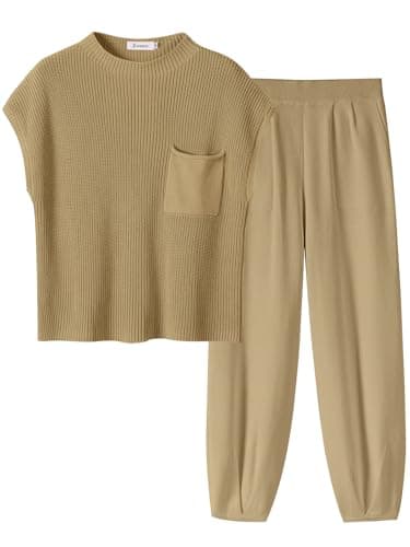 ANRABESS Women's Two-Piece Knit Sweater Vest & Crop Top Pants Set