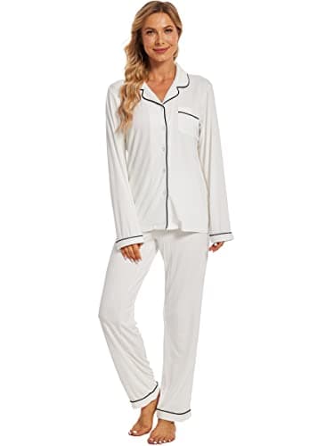 Yoolfine Women's Soft Long Sleeve Button-Up Pajamas Set - XS-XXL