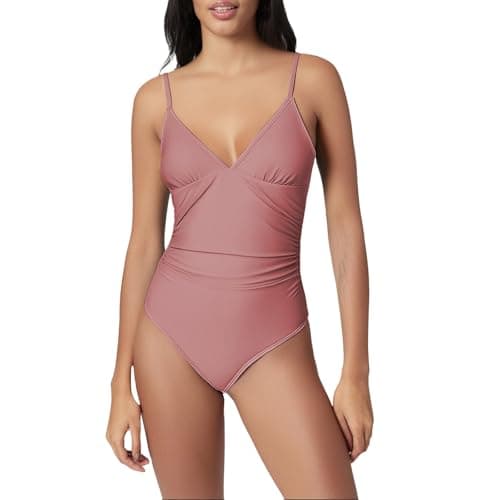 Women's Tummy Control One Piece Suspender Swimsuit Deep V Neck Ruched Bathing Suit