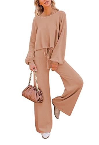 Pink Queen Women's 2-Piece Sweater Set Crop Top & Wide Leg Pants