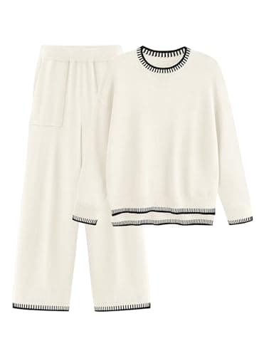 Women's Knit Sweater and Wide Leg Pants Set for Casual Loungewear
