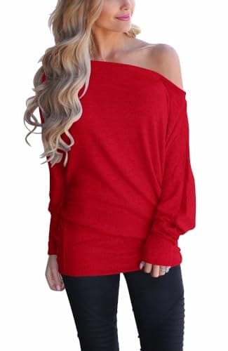 Lacozy Women's Off Shoulder Oversized Long Sleeve Knit Pullover