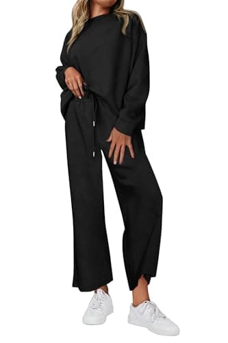 PRETTYGARDEN Women's Casual Long Sleeve Pullover Top & Wide Leg Pants Set