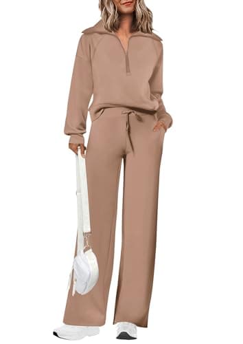 PRETTYGARDEN Women's Casual Half Zip Sweatshirts & Wide Leg Pants Sets