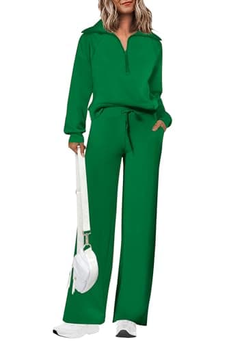 PRETTYGARDEN Women's Casual Half Zip Sweatshirts & Wide Leg Pants Sets