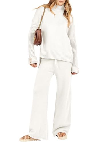 Caracilia Women's 2-Piece Fall Sweater Set Wide Leg Pants Matching Lounge Outfits
