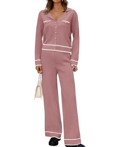 ZESICA Women's Matching Fall Knit Sweater & Wide Leg Pants Set