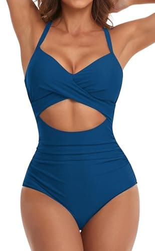 Eomenie Women's High-Waisted Cutout One-Piece Swimsuit with Tummy Control