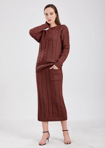 Chouuyaotou Women's Winter Chunky Cable Knit Pencil Skirt & Oversized Pullover Set