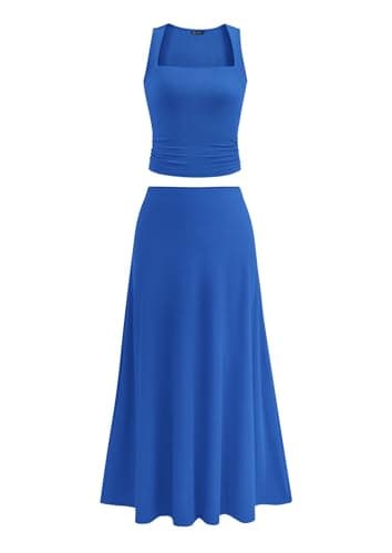 PrettyGarden Women 2 Piece Summer Knit Tank & Midi Skirt Set