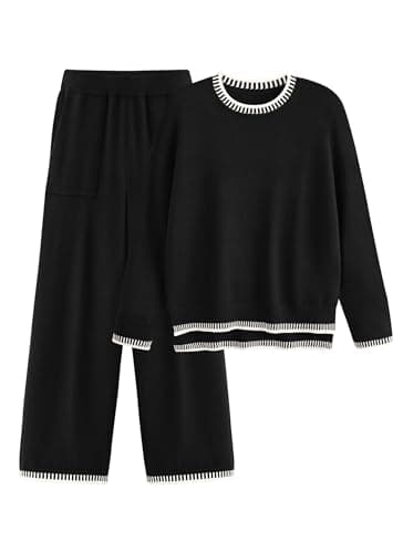 Women's Knit Sweater and Wide Leg Pants Set for Casual Loungewear