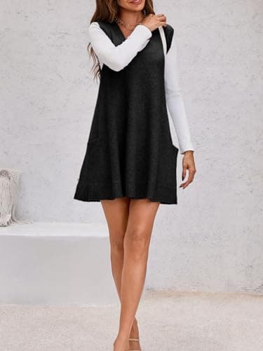 Saodimallsu Women's V-Neck Loose Knit A-Line Flattering Sleeveless Sweater Vest with Pockets