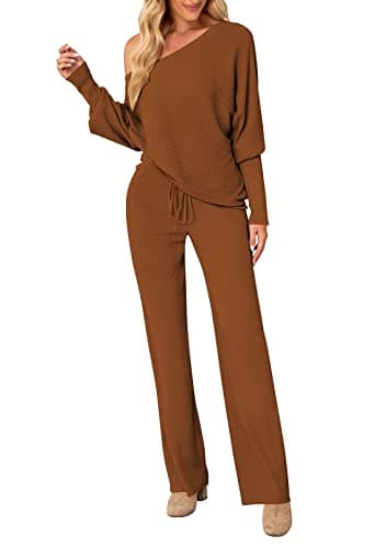 LaSuiveur Women's Long Sleeve Sweater Set with Wide Leg Pants