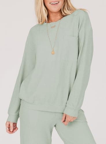 SHEWIN Women's Waffle Knit Lounge Sets Casual Long Sleeve Pullover Joggers