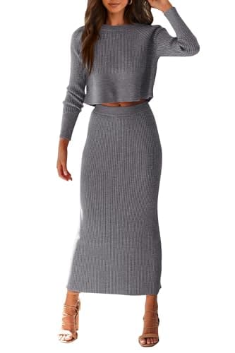 PRETTYGARDEN Women's Rib Knit 2-Piece Spring Fall Sweater Set Winter Casual Outfits