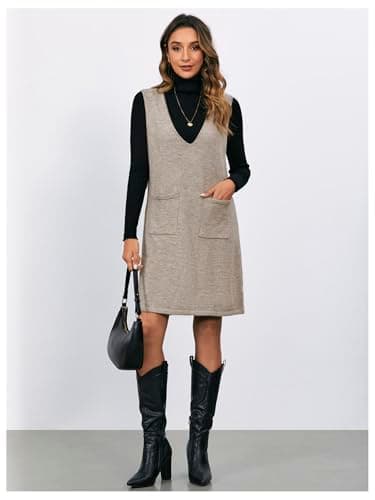 OYOANGLE Women's V-Neck Sleeveless Knitted Short Sweater Dress with Pockets