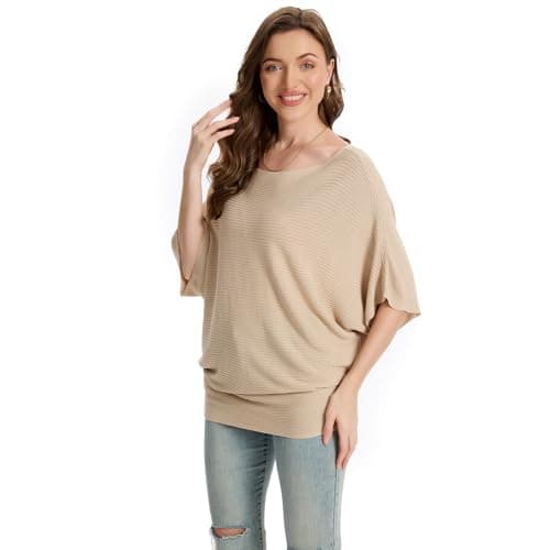 FULIER Women Oversized Batwing Sleeve Knitted Sweater Top