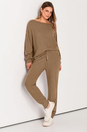 Womens 2 Piece Knit Pullover Sweater And Long Pants Tracksuit Sets