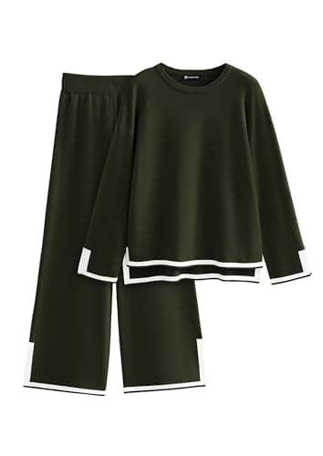 PRETTYGARDEN Women's Long Sleeve Knit Sweater Set & Wide Leg Pants Outfit