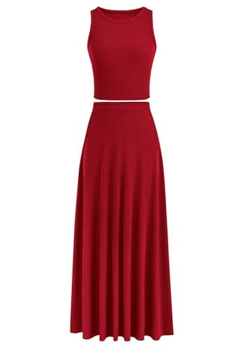PRETTYGARDEN Women's Casual Summer Maxi Skirt Sets Cropped Knit Top Outfit
