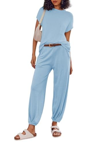Ekouaer Women's 2-Piece Lounge Set: Cap Sleeve Tops & Jogger Pants
