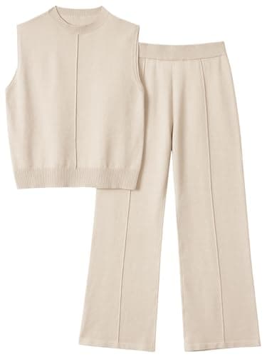 LILLUSORY Women's Summer 2-Piece Mock Neck Sweater Set Tracksuit