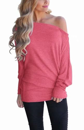 Lacozy Women's Off Shoulder Oversized Long Sleeve Knit Pullover