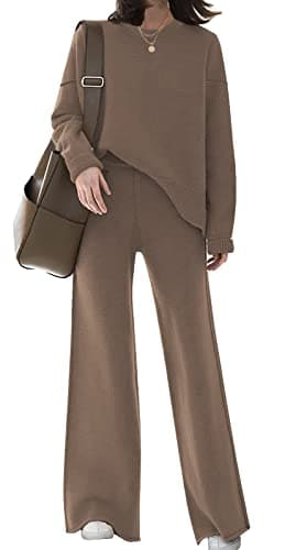 ETCYY New Women's Elegant Lounge Sweatsuit Set with Sweater Top and Wide Leg Pants
