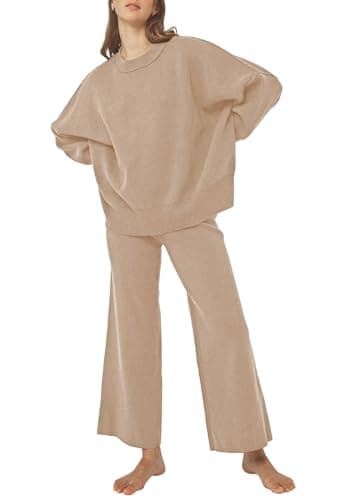 Pink Queen Women's 2-Piece Knit Outfit Set: Sweater & Wide Leg Pants