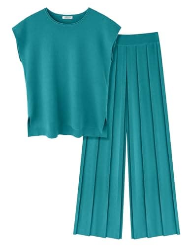 Ekouaer Women's Knit Cap Sleeve Tops & Wide Leg Pleated Pants Casual Sweater Sets