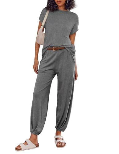 Ekouaer Women's 2-Piece Lounge Set: Cap Sleeve Tops & Jogger Pants
