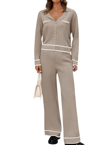 ZESICA Women's Matching Fall Knit Sweater & Wide Leg Pants Set