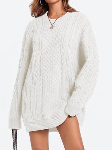 Saodimallsu Women's Oversized Chunky Cable Knit Long Sleeve Tunic Tops