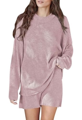 Viottiset Women's 2-Piece Matching Pajama Set: Long Sleeve Sweater Top and Shorts