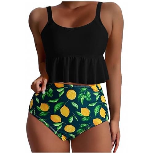 Yxzogd Women's 2025 Summer Ruffle Tankini Bikini Set Floral Swim Suit