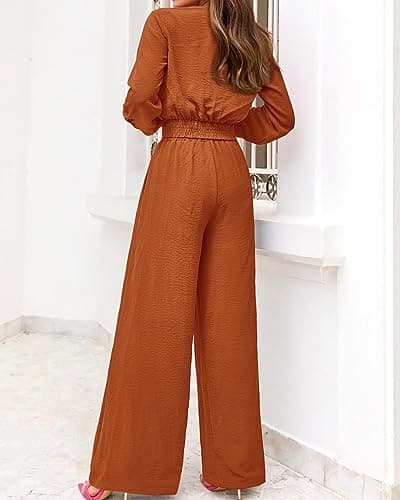 PrettyGarden Women's 2025 Spring V Neck Crop Top & Wide Leg Palazzo Pants Outfit Sets