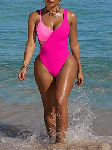 Pink Queen Women's Sexy One-Piece Swimsuit with Scoop Neck Cutout