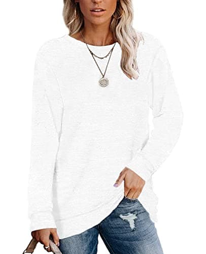 Womens Lightweight Sweatshirts Crewneck Long Sleeve Solid Color Tunic Spring Tops S-2XL