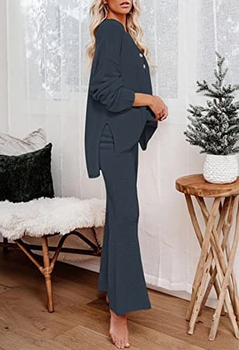 Viottiset Women's Knit Sweater and Wide Leg Pants Loungewear Set