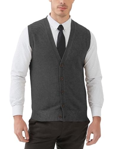 Kallspin Men's Wool Blend V-Neck Sleeveless Cardigan Vest