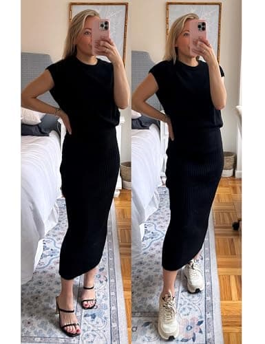 Zhiyouni Women's 2-Piece Sweater Set with Knit Vest and Maxi Skirts