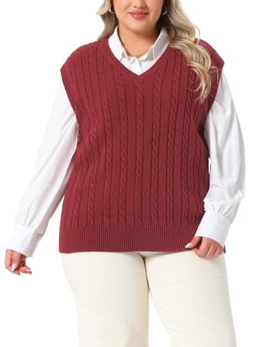 Agnes Orinda Women's Plus Size V-Neck Cable Knit Sweater Vest