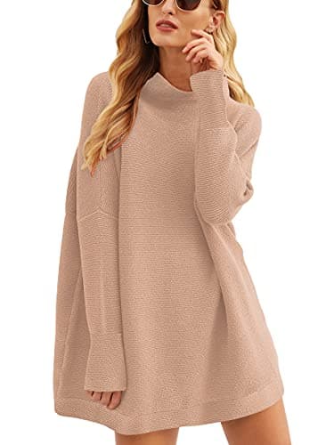 ANRABESS Women's Oversized Casual Long Sleeve Turtleneck Knit Tunic Sweaters 2024 Fall