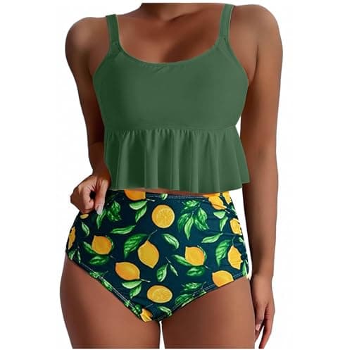 Yxzogd Women's 2025 Summer Ruffle Tankini Bikini Set Floral Swim Suit