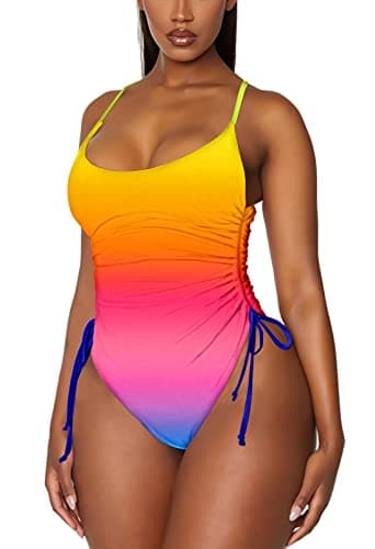 Viottiset Women's Ruched High Cut Tummy Control One Piece Bathing Suit