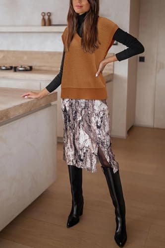 Arach&Cloz Women's Fall Sleeveless V-Neck Fleece Sweater Vest Tops