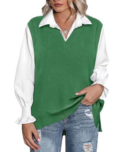 Plus Size Women's V-Neck Knit Sweater Vest XL-5XL Preppy Style